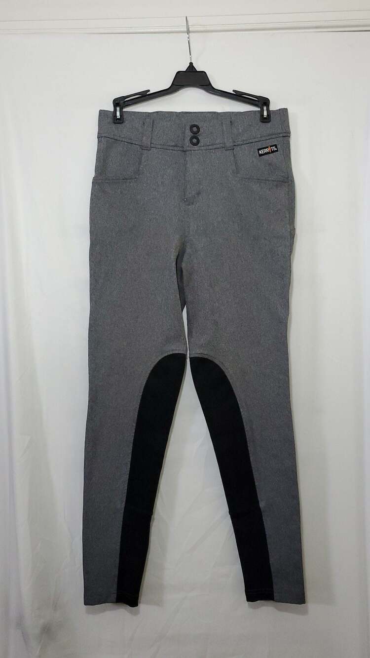 Kerrits Power Stretch Fleece Knee Patch Riding Breeches in Grey